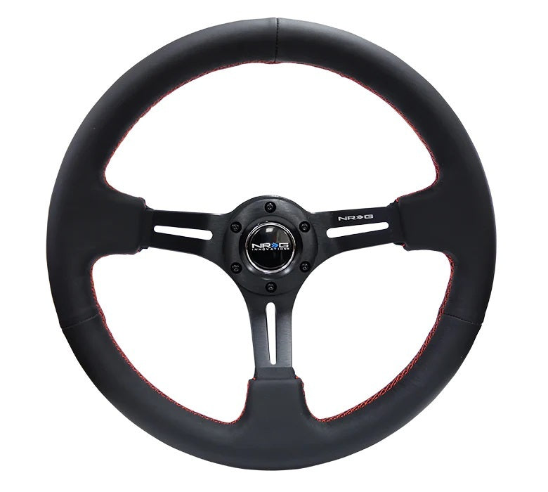 NRG INNOVATION RST-018R-RS - Steering Wheel 350mm 3in Dish Black Leather w/Red image