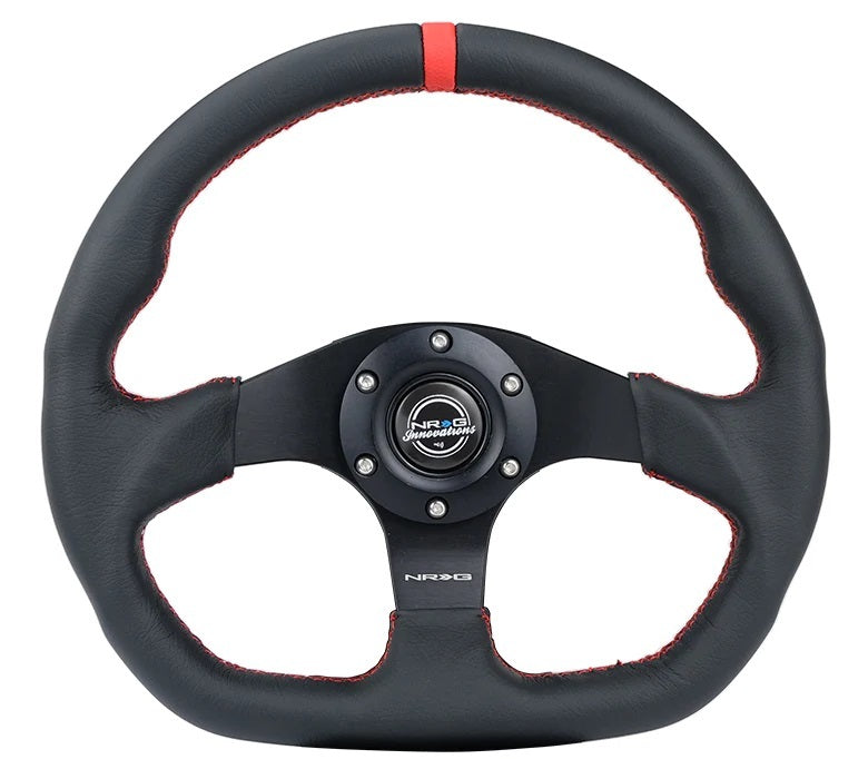 NRG INNOVATION RST-024MB-R-RD - Steering Wheel 320mm Flt Bottom Blk Leather w/Red image