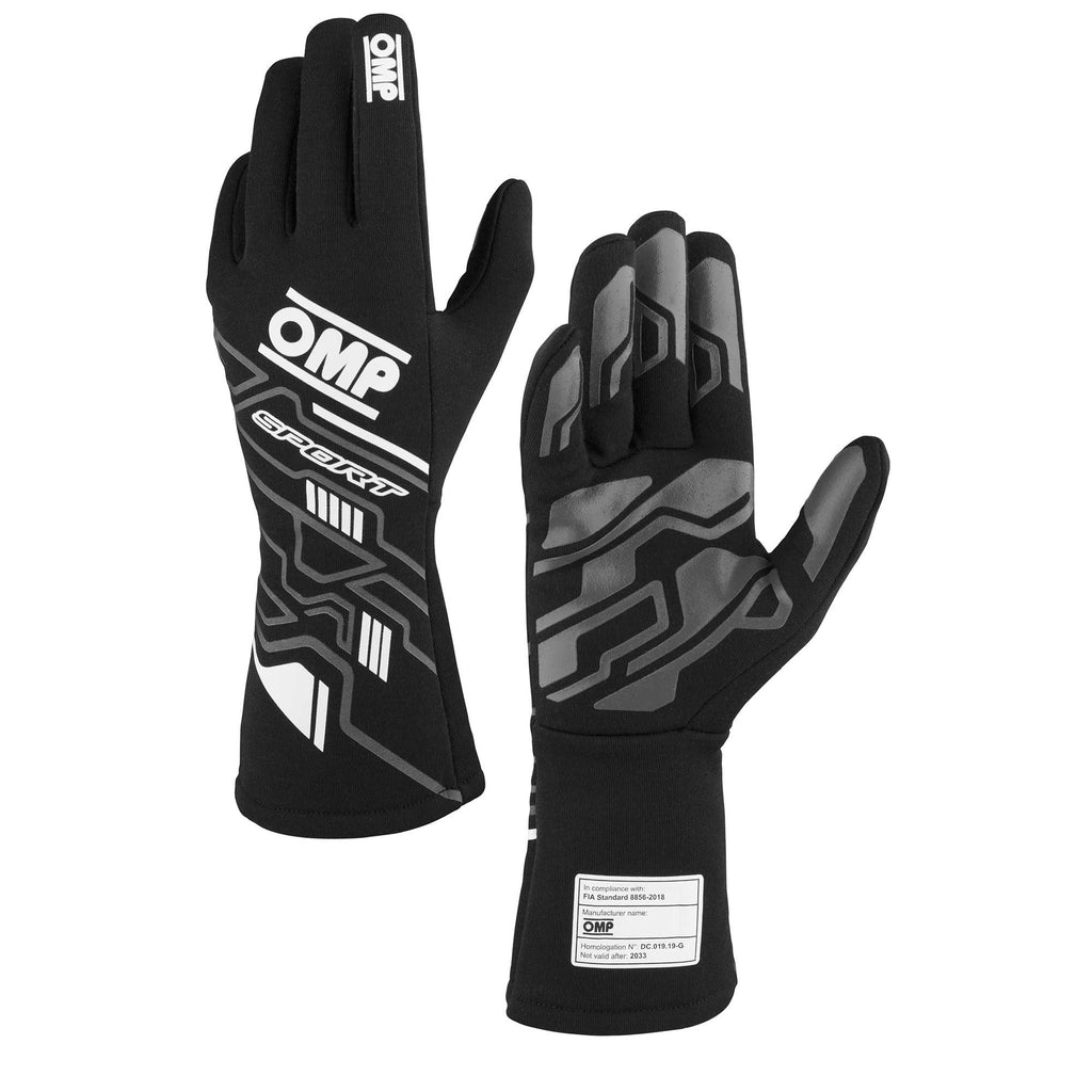 OMP RACING, INC. IB0-0777-A01-076-L - SPORT GLOVES FIA 8856-20 18 BLACK / WHITE SZ. L image