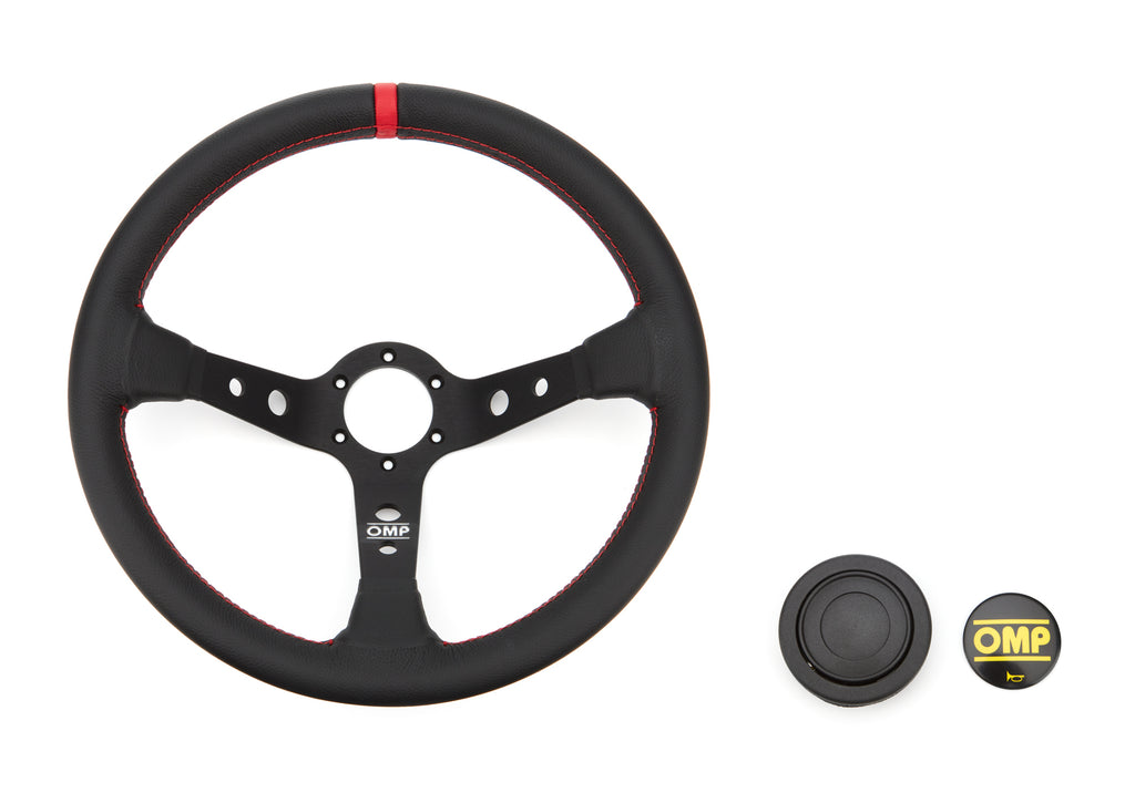 OMP RACING, INC. OD0-1956-073 - Corsica Steering Wheel Black and Red Leather image