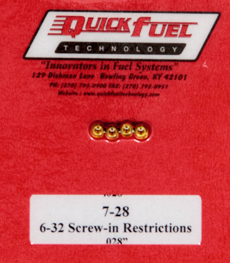 QUICK FUEL TECHNOLOGY 7-28 - .028in- 6-32 Screw-in Restrictors (4pk) image