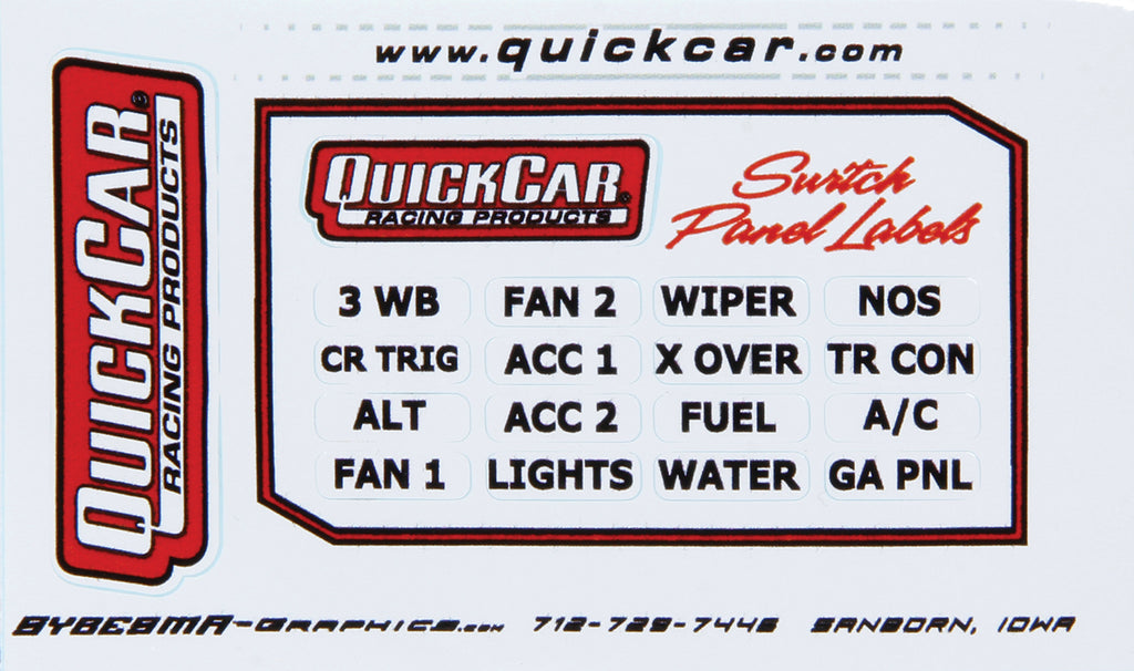 QUICKCAR RACING PRODUCTS 50-003 - Switch Panel Stickers Large Ignition Panels image