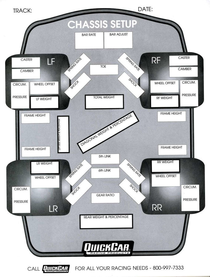 QUICKCAR RACING PRODUCTS 51-201 - Chassis Set-Up Forms (50 PK) image