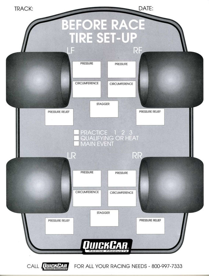 QUICKCAR RACING PRODUCTS 51-210 - Before Race Tire Set-Up Forms (50 PK) image