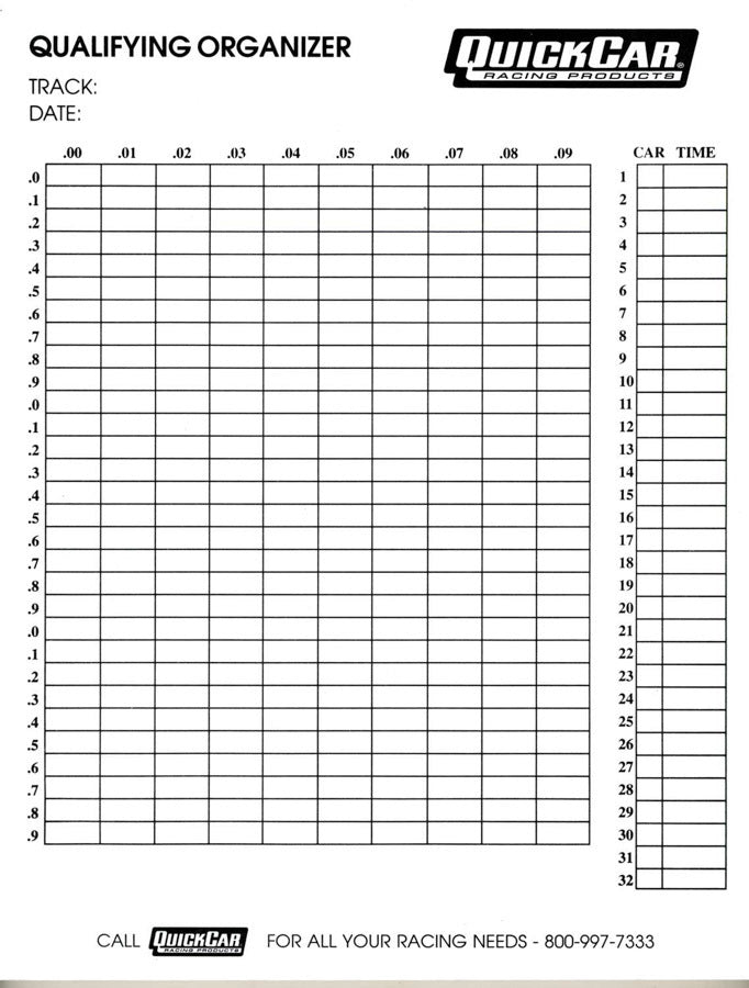 QUICKCAR RACING PRODUCTS 51-236 - Qualifying Organizer Sheets (50pk) image
