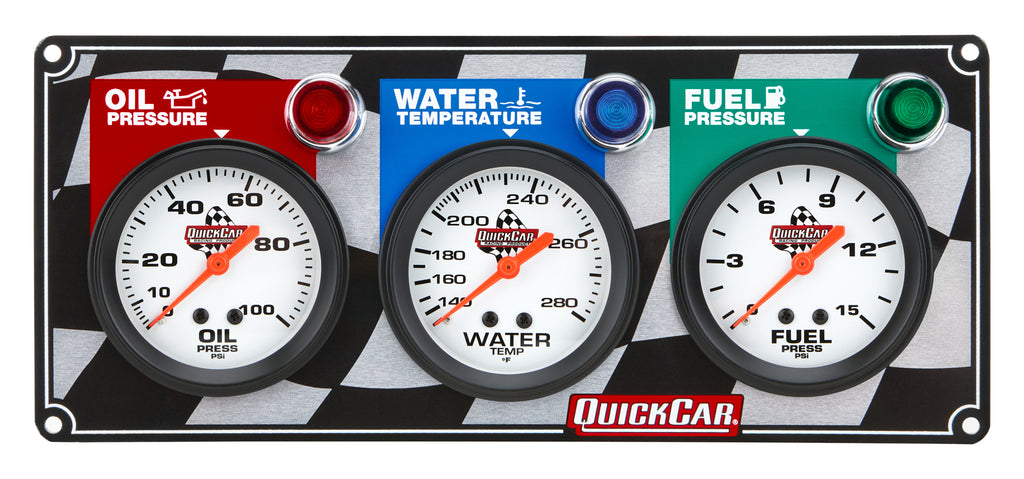 QUICKCAR RACING PRODUCTS 61-6012 - 3 Gauge Panel OP/WT/FP  image