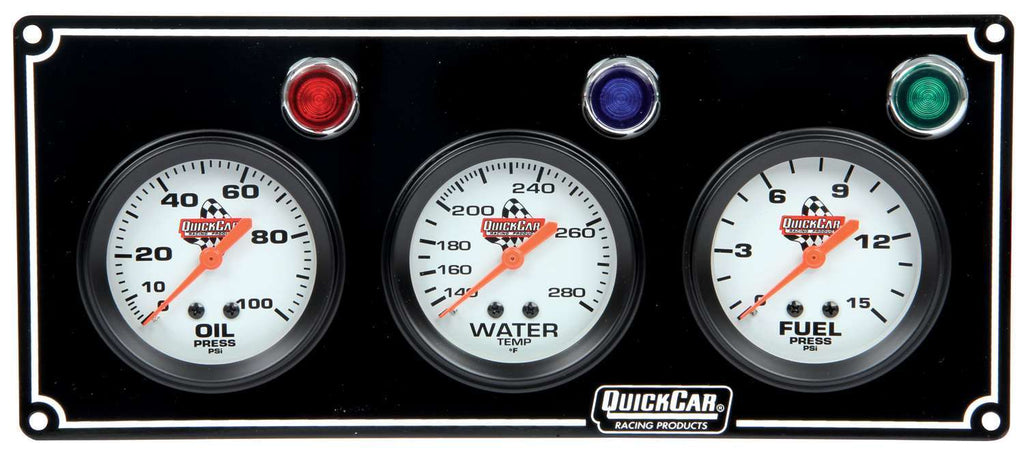 QUICKCAR RACING PRODUCTS 61-6712 - 3 Gauge Panel  OP/WT/FP Black image