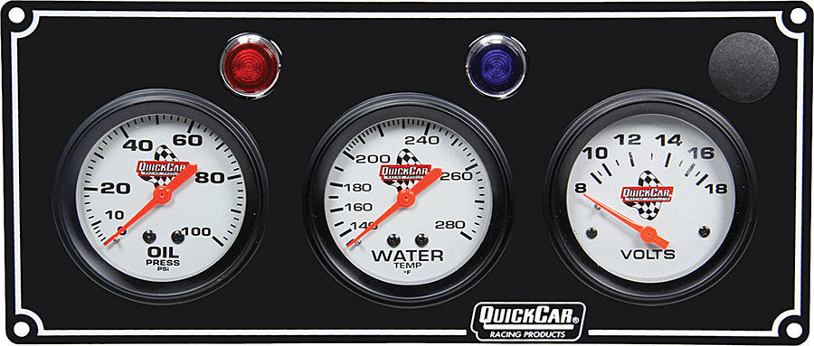 QUICKCAR RACING PRODUCTS 61-6717 - 3 Gauge Panel OP/WT/Volt Black image