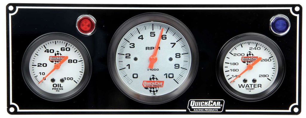 QUICKCAR RACING PRODUCTS 61-67313 - 2-1 Gauge Panel OP/WT w/ 3in Tach Black image