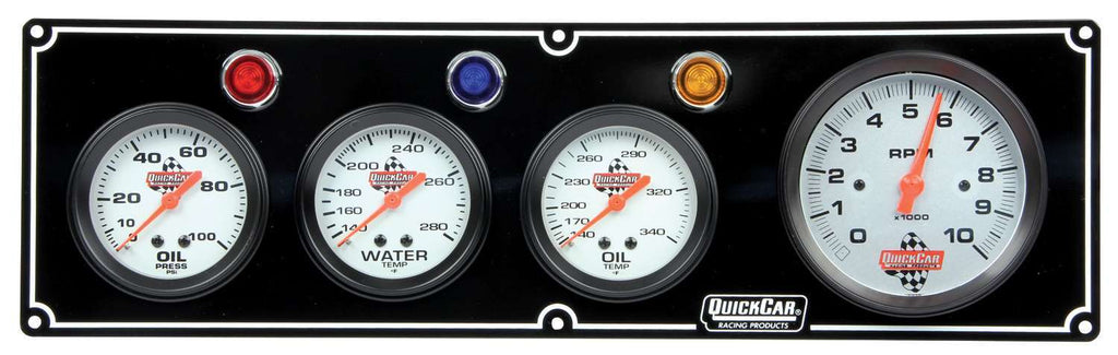 QUICKCAR RACING PRODUCTS 61-67413 - 3-1 Gauge Panel OP/WT/OT w/3-3/8in Tach Black image