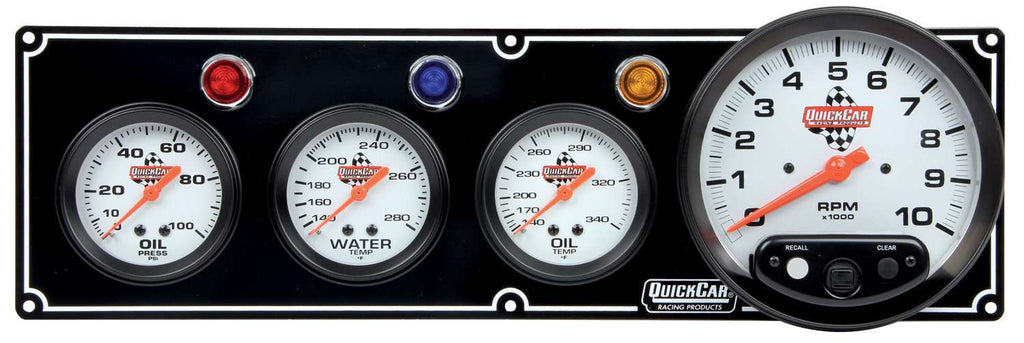QUICKCAR RACING PRODUCTS 61-6741 - 3-1 Gauge Panel OP/WT/OT w/5in Tach Black image