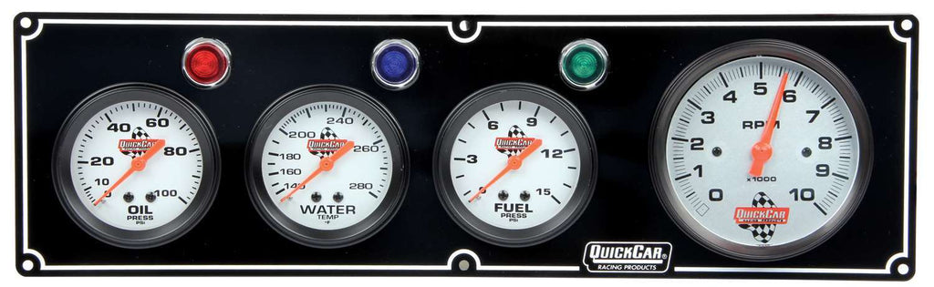 QUICKCAR RACING PRODUCTS 61-67423 - 3-1 Gauge Panel OP/WT/FP w/3-3/8in Tach Black image