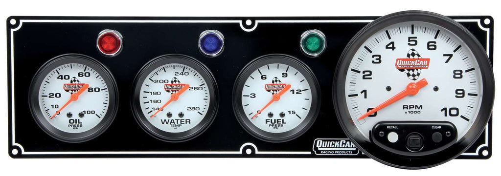 QUICKCAR RACING PRODUCTS 61-6742 - 3-1 Gauge Panel OP/WT/FP w/5in Tach Black image
