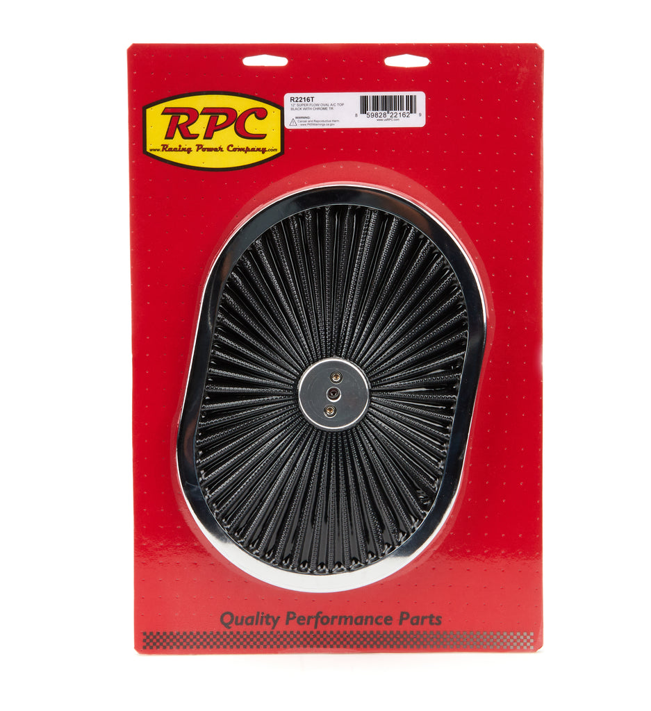 RACING POWER CO-PACKAGED R2216T - 12in Super Flow Oval Air Cleaner Black Mesh image