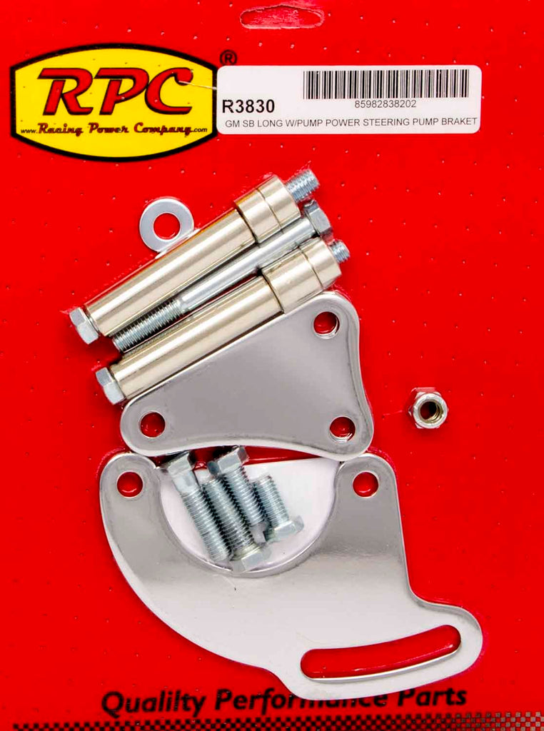RACING POWER CO-PACKAGED R3830 - SBC Saginaw Power Steer Bracket Lwp Chrome image