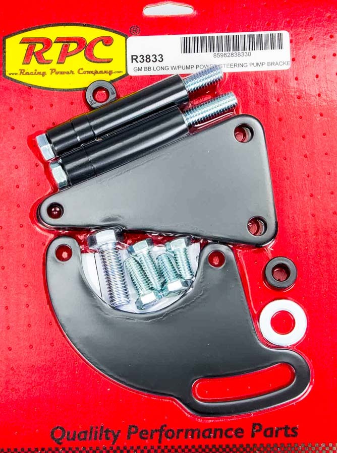 RACING POWER CO-PACKAGED R3833 - BBC Saginaw Power Steer Bracket Lwp Black image