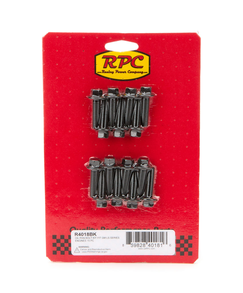 RACING POWER CO-PACKAGED R4018BK - LS Oil Pan Bolt KIt 15Pc Black image