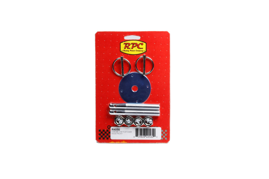 RACING POWER CO-PACKAGED R4056 - Chrome 3/16In Flip-Over Hood Pin Kit - Steel image