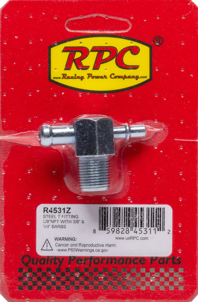 RACING POWER CO-PACKAGED R4531Z - Steel T Fitting 3/8In NPT 3/8In & 1/4In Barbs image