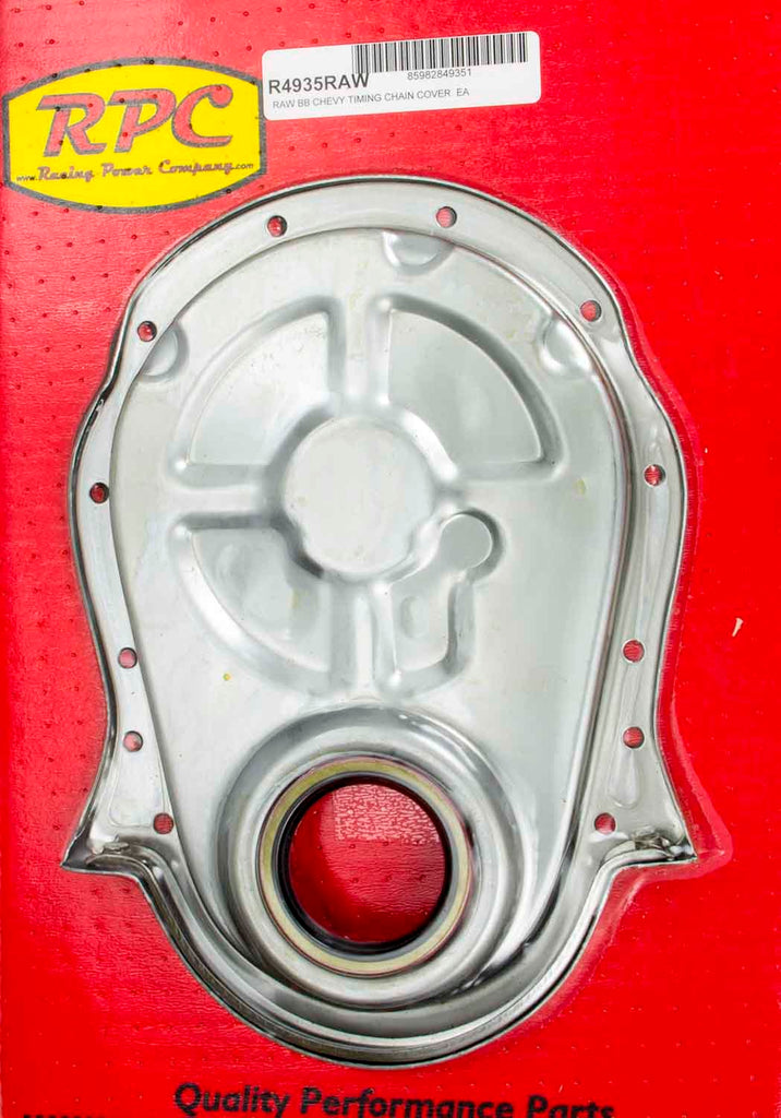 RACING POWER CO-PACKAGED R4935RAW - BBC Steel Timing Chain Cover Unplated image