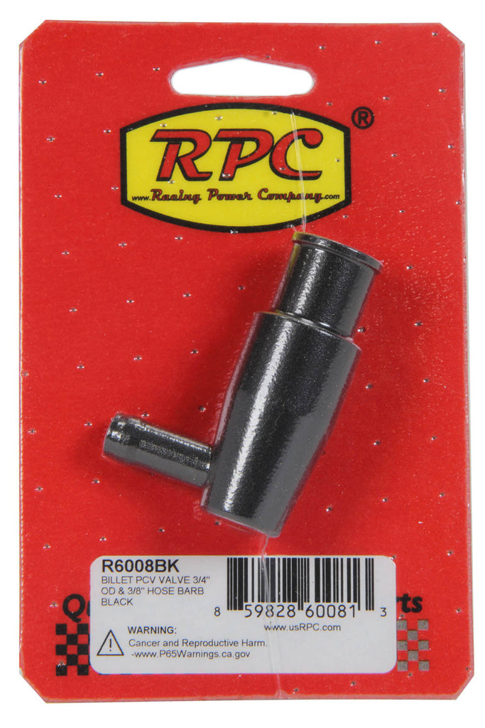 RACING POWER CO-PACKAGED R6008BK - Billet PCV Valve 3/4in OD 3/8in Hose Barb Black image