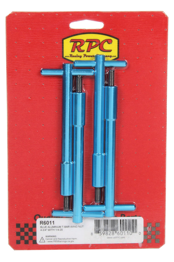 RACING POWER CO-PACKAGED R6011 - Blue Aluminum T-Bar Wing Nut 4-3/4In With 1/4-20 image