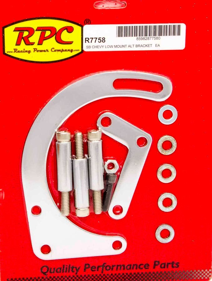 RACING POWER CO-PACKAGED R7758 - 55-69 SBC Steel Low Mt Alt Bracket Chrome image