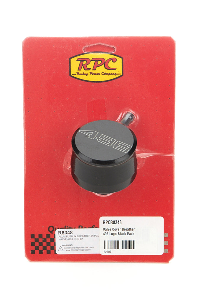 RACING POWER CO-PACKAGED R8348 - Valve Cover Breather 496 Logo Black Each image