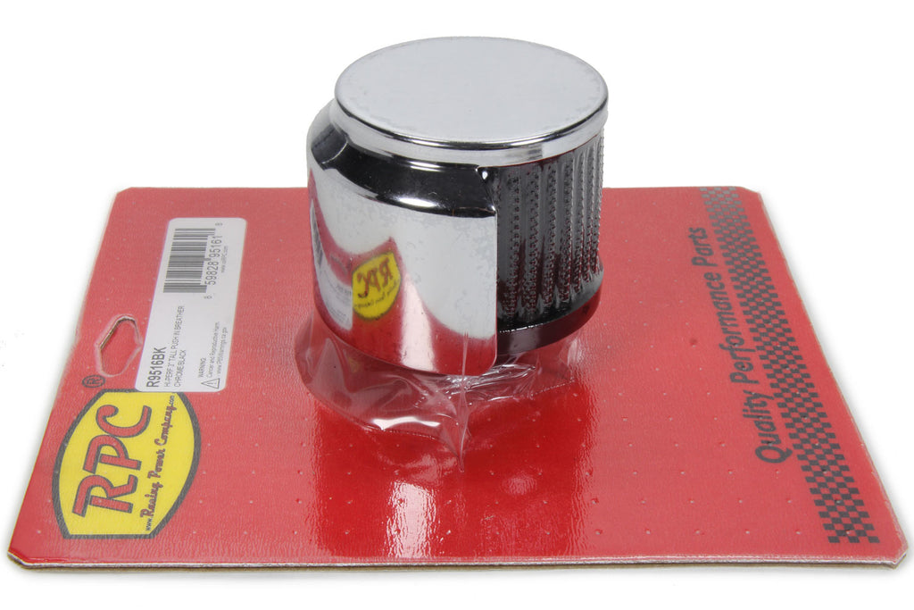 RACING POWER CO-PACKAGED R9516BK - Push In Breather 3in Tall Chrome/Black image