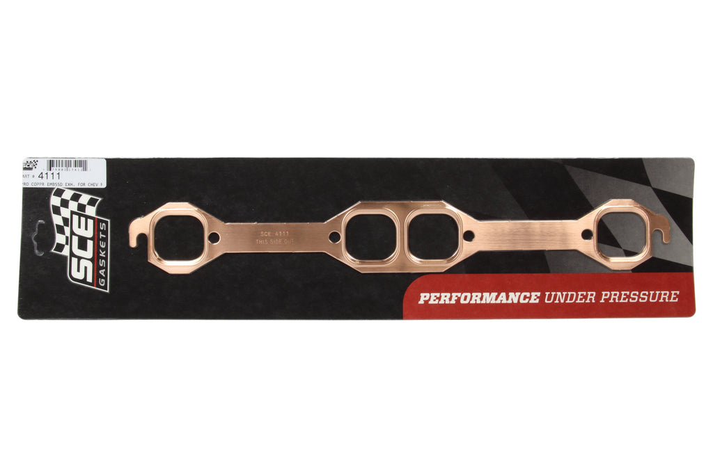 SCE GASKETS 4111 - 18 Degree SBC Copper Embossed Exhaust Gasket image