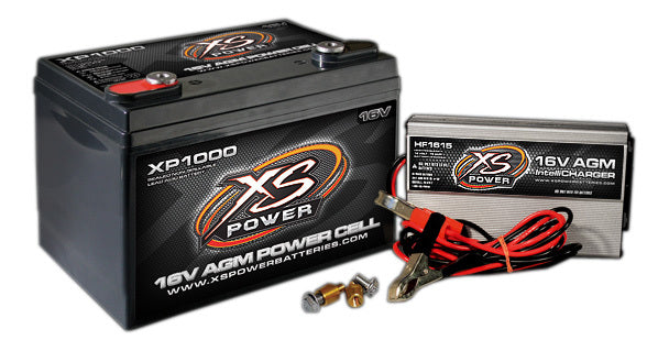 XS POWER BATTERY XP1000CK1 - AGM Battery 16v 2 Post & HF Charger Combo Kit image